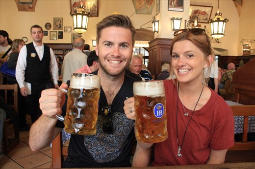 One of the beer halls in Munich, Hofbräuhaus. Seats over 7,000 people! This is where I had my first Mass (1 litre beer)