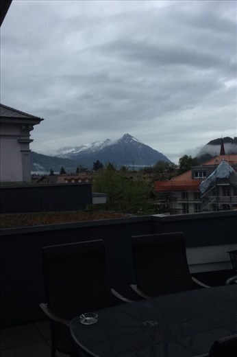 one of our views from our hostel terrace. Unfortunately most of our days in Switzerland were pouring rain and hiding the Alps. . But when it cleared, our view was very impressive..