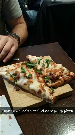 Mmm one of toms favourite *
(Aside from the empanadas).. rustic pizza with chorizo pumpkin feta. . Yuuummm