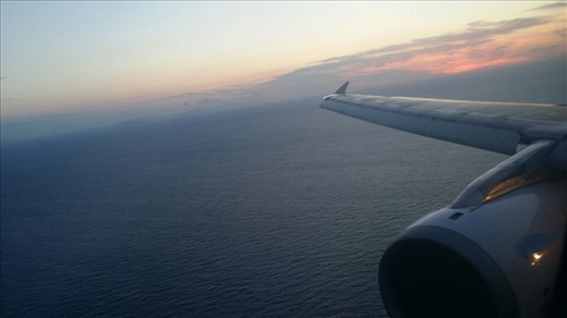 My favorite flight so far, flying over the islands and landing in Santorini at sunrise!
