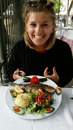 We've tried a few different foods over here, most of them delicious, so I decided to face my fear of having a whole fish served to me. I had to cover it's face with lettuce. . But it was so delicious! Thank you lovely Greek man!