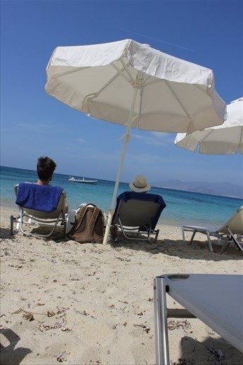 Our favourite spot in Naxos. Even the beach chairs are free!