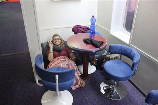 Our super comfy corner of floor on the ferry from Italy to Croatia