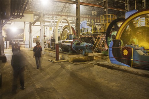 Atmosphere on the milling machine and the bustle of workers who had just left