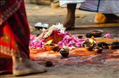 Taken outside of the Annamalaiyar Temple in Tamal Nadu, India. This scene was apart of a Hindu ceremony where holy men would lay down offerings to the deity Shiva. What caught my eye from this simple scene was how the evening glow of the sun was bringing all of these colours to life.: by holymen, Views[640]