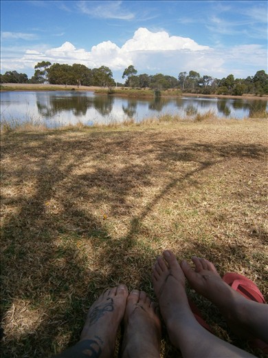 An 'instagram' style shot of our feet at the Bootleg Brewery.