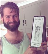 My best friend Trev showing off his birthday masterpiece from me. (It's on the back of a bottle of Clout Stout): by homeless_harry, Views[893]