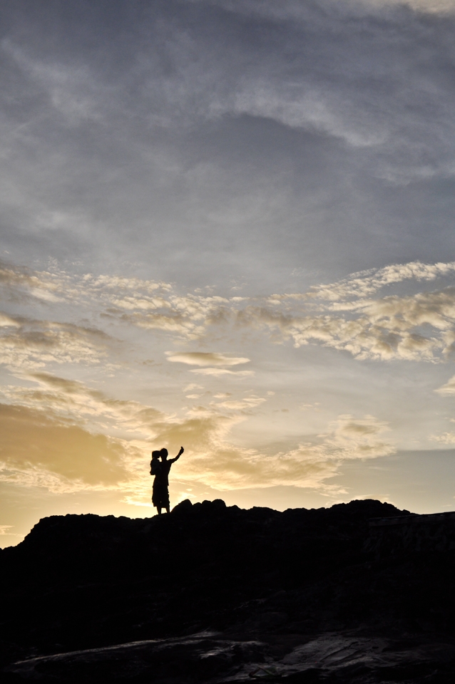 A Father and his Daughter  Taking self Portrait Pictures of themselves at Sira-an Hot Spring Anini-y, Antique