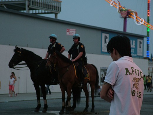 Police strolling around in the evening