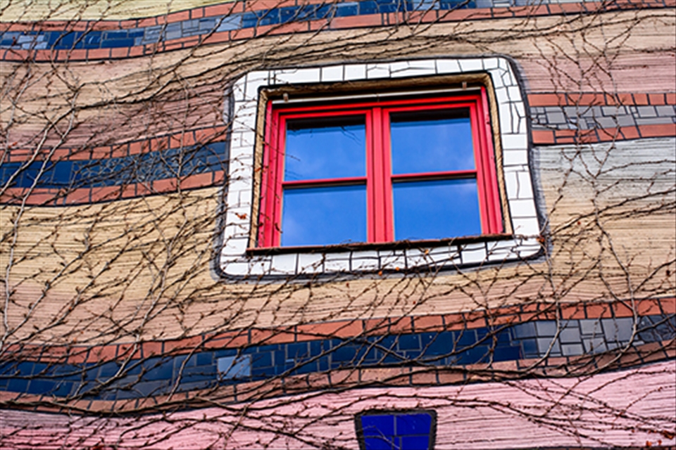 This are some of the windows of Waldspirale building from Darmstadt, Germany