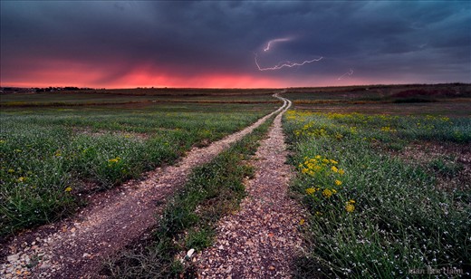Lightning strike during a very special sunset