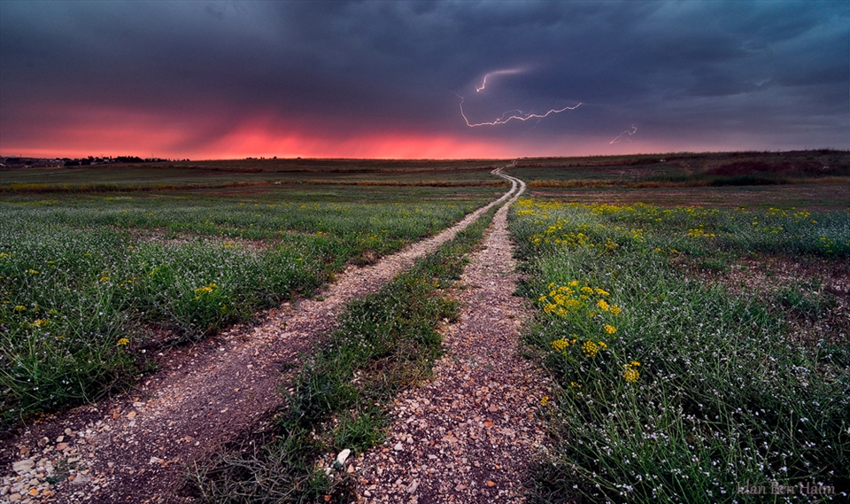 Lightning strike during a very special sunset