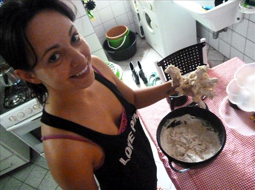 Wheat gluten dough trying to eat my hand