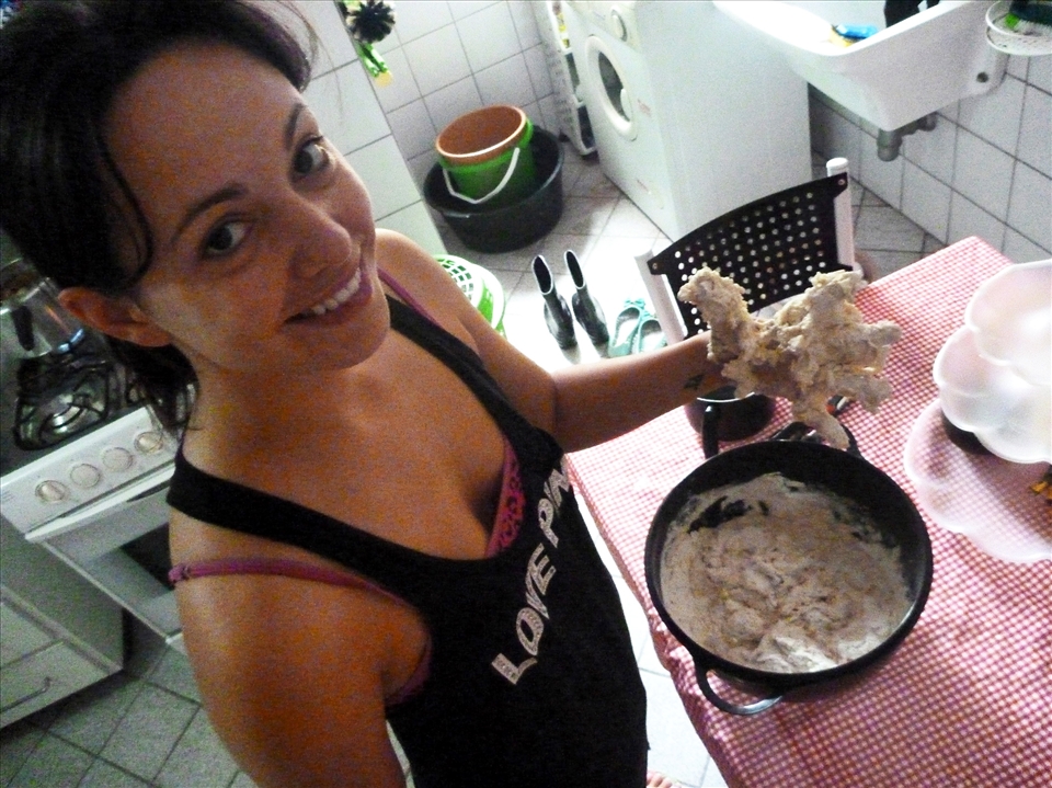 Wheat gluten dough trying to eat my hand