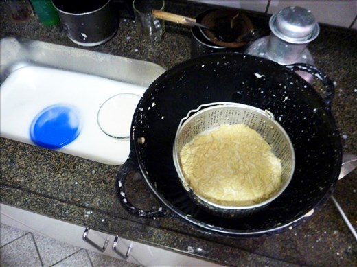 The mess of washing dough to create seitan