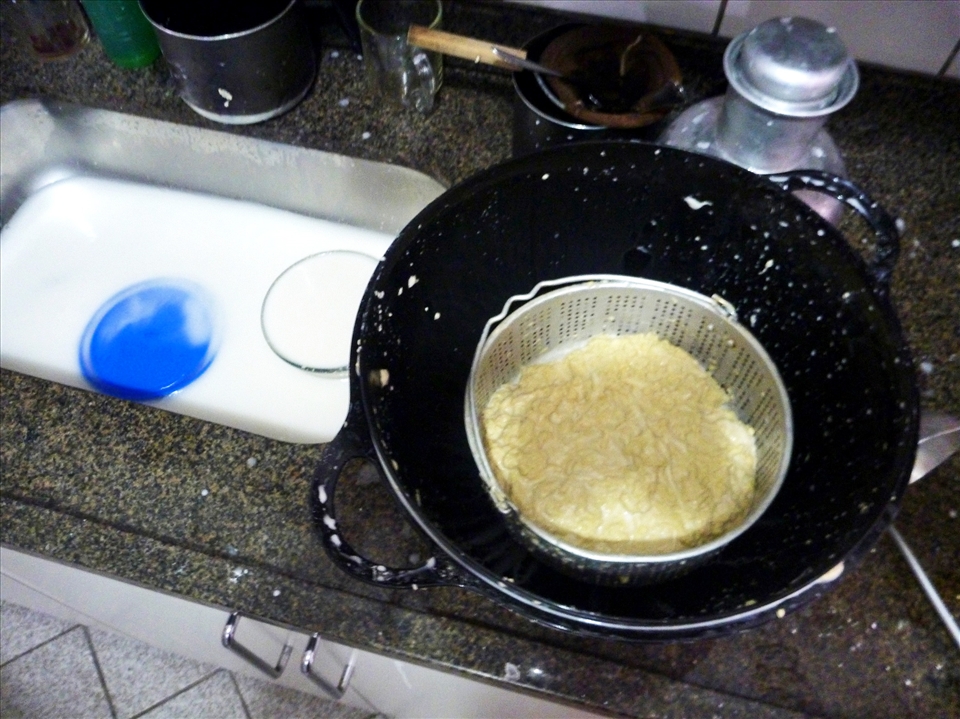 The mess of washing dough to create seitan