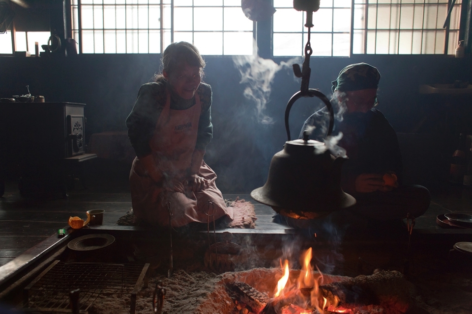 Early morning by the irori hearth at Tomaya Inn.  This was my first day in tsunami scared Tohoku and I found myself staying the amazingly generous and just lovely Mr and Mrs Tomaya.