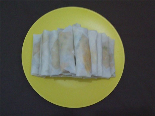 the wrapped rolls ready for frying