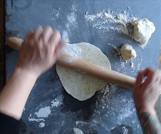 rolling out nigella seed crackers