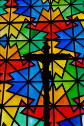 Guatemala is home to extremely colorful textiles and artwork which also appears in places of worship such as this modern church.: by itai, Views[502]