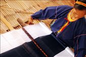 Baye Omeng weaves their traditional indigo and white fabrics on her backstop loom. They are one of the last tribes in the Philippines known to produce their own thread for weaving from the cotton plant. : by ivan, Views[1004]