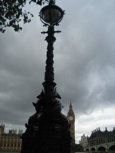 Dolphins curled around the lamps that line the Riverside walk.