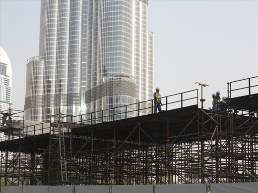 Construction of walkway with Burj Khalifa in the background                     