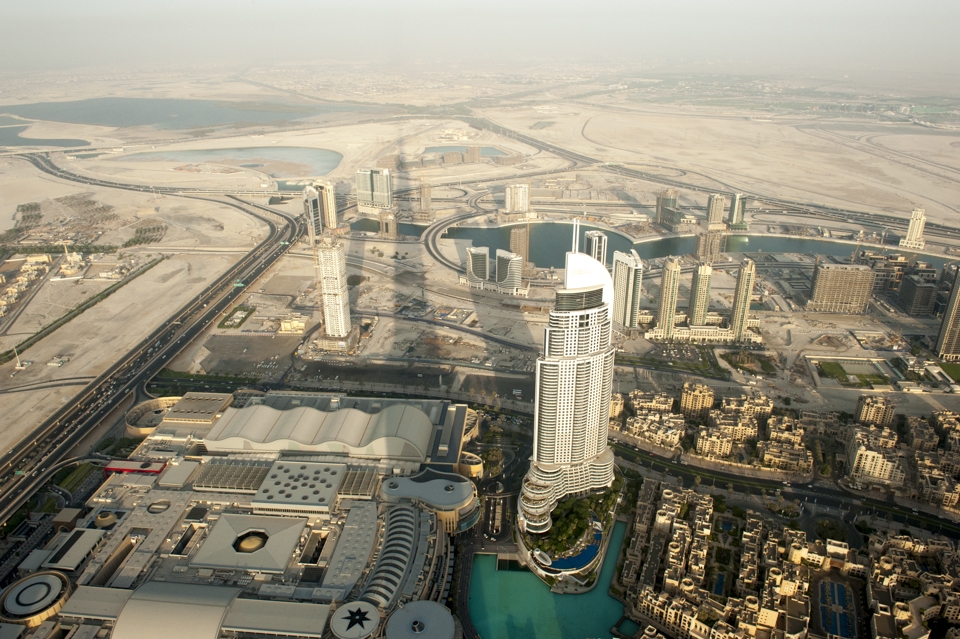 Sunset casting shadow of Burj Khalifa taken from the top.