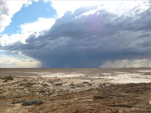 Over a dry dessert in South Australia a massive storm moves in to give it life.