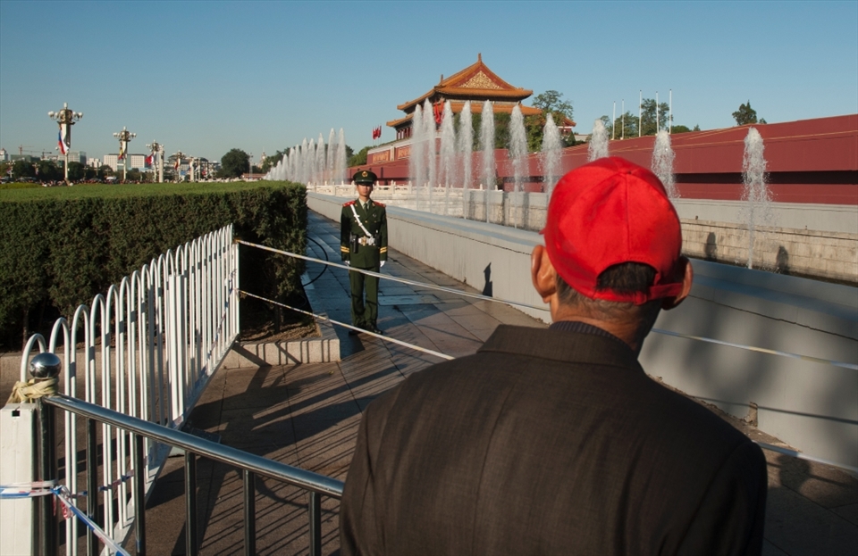 No trespass. A member of People's Armed Police Force guarding the entrance to the Forbidden City.
