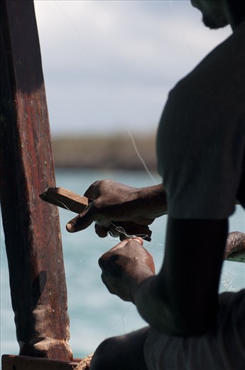 Catching dinner on the way home: Fishing has for a long time been one of the main activities of the people of Zanzibar, but it has seriously damaged the reefsand depleted the stock. Today there is a strong friction between those earning their money from fishing, and thoes earning it from tourism. Even those on the tourism side need to eat it seems.