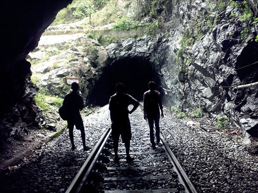 To travel to the Dudhsagar the only transportation is train. We had to board a train at 1 o'clock in the night. we start to trek towards the waterfall through the train tunnels. This photograph of my fellow companions through the tunnel formed a beautiful frame & the trek was one amazing adventure. 