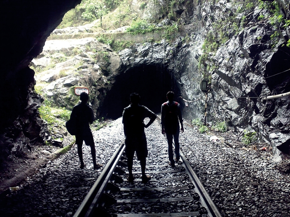 To travel to the Dudhsagar the only transportation is train. We had to board a train at 1 o'clock in the night. we start to trek towards the waterfall through the train tunnels. This photograph of my fellow companions through the tunnel formed a beautiful frame & the trek was one amazing adventure. 