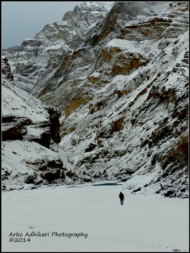 A lonely journey. Because, you will know what it takes, and then gives.

Maybe it's done alone, but it's worth it. If not for the majestic Zanskar Gorges, if not for the ever moving and changing sheets of ice beneath your feet, if not for the strange shades of blue the sky takes on, if not for the frozen waterfalls along the way, if not for the limits of endurance you tend to push yourself against, it is for the journey itself. It ensures, once you come back, you will never be the same again.