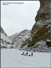 Fernweh. Virgin pristine and untamed beauty. And silhouettes.

The ache for being at this place hits hard every single time I look at this shot. Tall, grand and rocky Chadar Canyons. Snowfall in hordes. Etheral extremes. And when you see silhouettes of locals dragging their trade bags, tied to their waist in such a setting, the craving takes over.: by jajaborthenomad, Views[317]