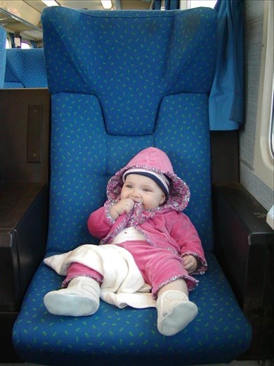 For comparison: This is Maya on her first train ride in Bologna 12 years ago