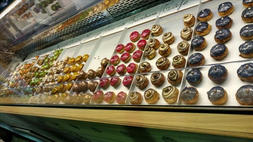 Twelve flavors of mini cream puffs at the Triana Market