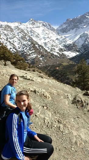 Maya and Beth looking up at the summer pastures for a number of Berber villages
