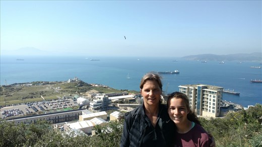 Maya and Beth standing in GBR with Africa and Spain in the background
