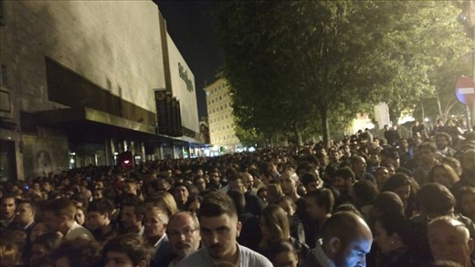 The crowd waiting to see Silencio leave the church