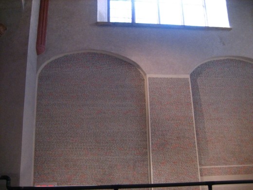 Pinkas Synagogue Interior  - Author Luis Villa del Campo Notice that the insets contain the names of thousands of victims of the Holocaust