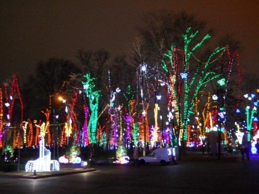 Holiday lights in Lenin Park during the New Year holidays. Christmas is celebrated after New Years in Ukraine, and it is not as big a holiday.