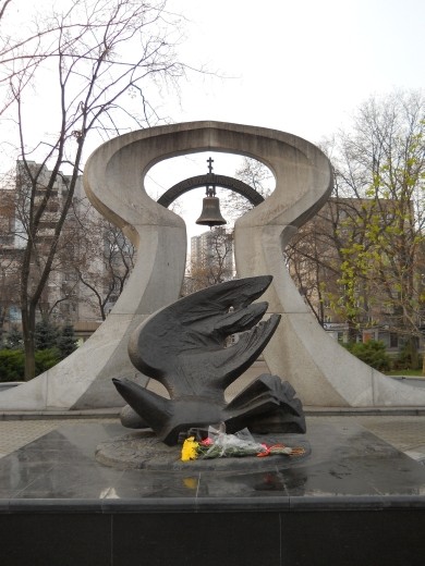 A memorial to the Chernobyl victims in Lenin Park. Chernobyl is located in Ukraine, north of Kiev.