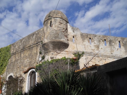 Part of the wall and fortification surrounding the Old Town in Ventimiglia, Italy.