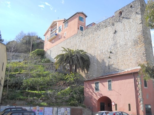 Part of the wall surrounding the Old Town in Ventimiglia, Italy.