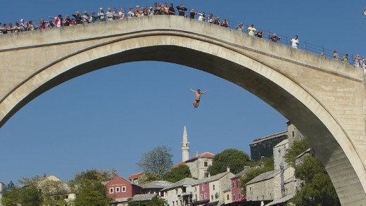Dude doing the 20m jump from Stari Most, Mostar