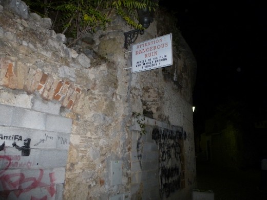 Warning to keep out of this bomb destroyed building, Mostar