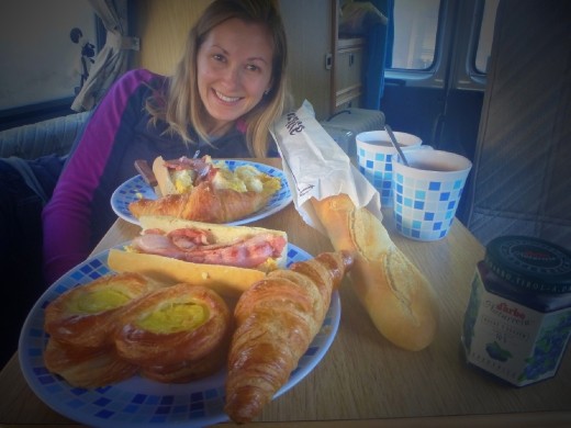 The last supper, bacon and egg baguettes, croissants and pastries
