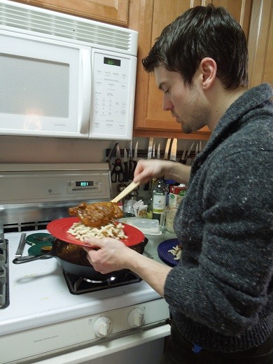 Dump a load of fork-tender chicken and creamy sauce on a bed of halushki
