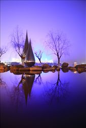 Suzhou, a rapidly growing city near Shanghai, is reflected off these tear drop sculptures on Suzhou's Jin Ji lake.: by jamesnixon, Views[354]